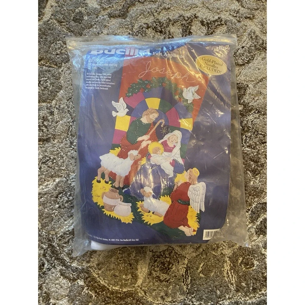 Vtg Bucilla Jumbo Felt Nativity Christmas Stocking Kit #83959 New READ